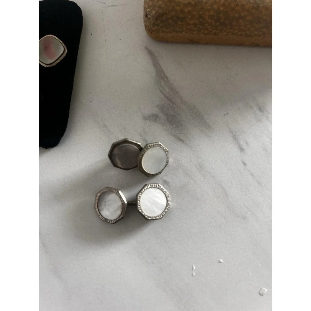 Vintage Krementz Art Deco Cufflink Tuxedo Set Formal Wear Mother of Pearl 1920s